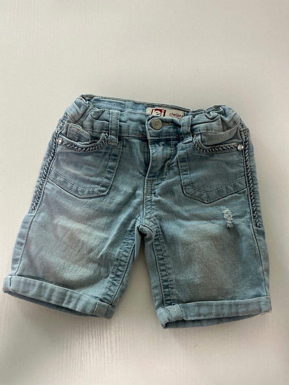 L.E.I Girls Light Wash Blue Denim Chelsea Low Rise Jean Shorts Youth Size 6
